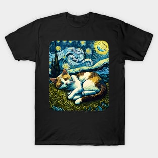 The Starry Night Cat - Vincent Van Gogh T-Shirt